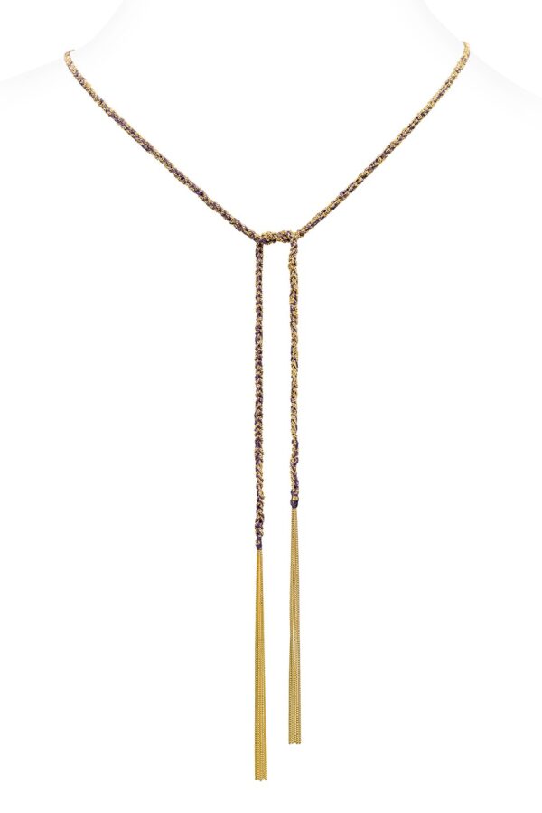 Collana TWIST in Argento 925 bagno oro Giallo 18Kt. Tessuto: Seta Viola