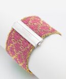 Bracciale ROMBO in Argento 925 bagno oro Giallo 18Kt. Tessuto: Seta Rosa