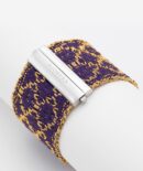 Bracciale ROMBO in Argento 925 bagno oro Giallo 18Kt. Tessuto: Seta Viola