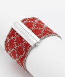 Bracciale ROMBO in Argento 925 Rodiato. Tessuto: Seta Rossa