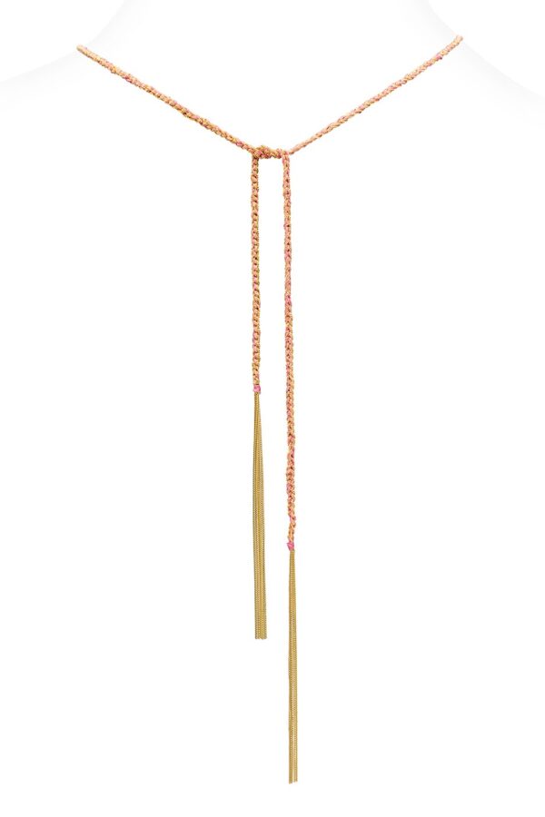 Collana TWIST in Argento 925 bagno oro Giallo 18Kt. Tessuto: Seta Rosa