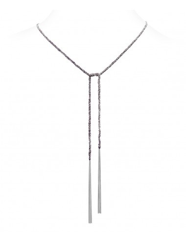 Collana TWIST in Argento 925 Rodiato. Tessuto: Seta Viola