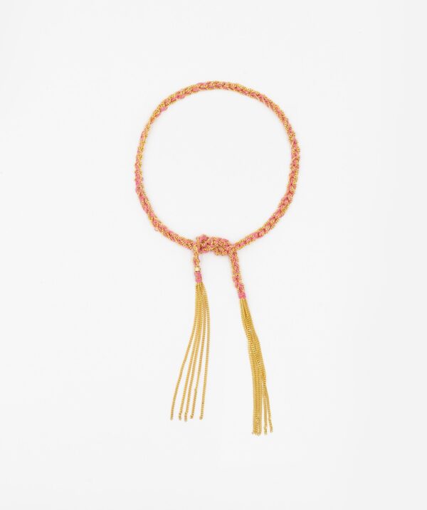 Bracciale TWIST in Argento 925 bagno oro Giallo 18Kt. Tessuto: Seta Rosa