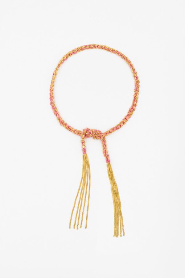 Bracciale TWIST in Argento 925 bagno oro Giallo 18Kt. Tessuto: Seta Rosa