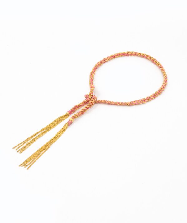 Bracciale TWIST in Argento 925 bagno oro Giallo 18Kt. Tessuto: Seta Rosa