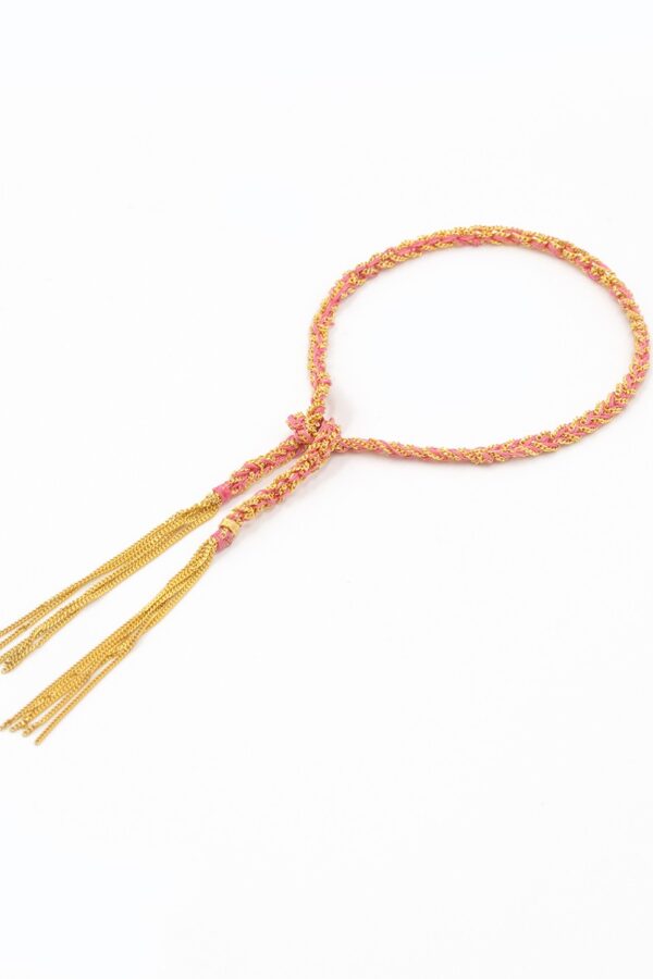 Bracciale TWIST in Argento 925 bagno oro Giallo 18Kt. Tessuto: Seta Rosa