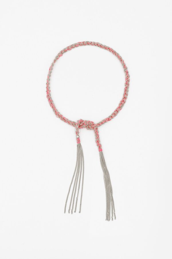 Bracciale TWIST in Argento 925 Rodiato. Tessuto: Seta Rosa