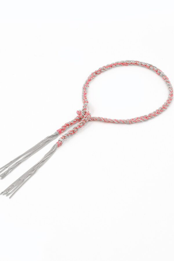 Bracciale TWIST in Argento 925 Rodiato. Tessuto: Seta Rosa