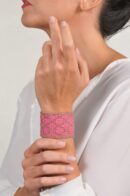 Bracciale ROMBO in Argento 925 Rodiato. Tessuto: Seta Rosa