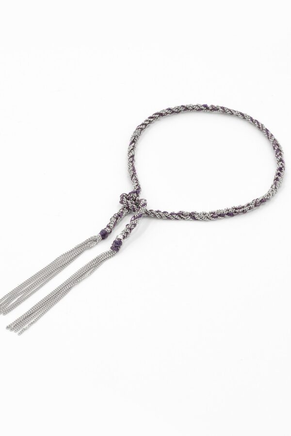 Bracciale TWIST in Argento 925 Rodiato. Tessuto: Seta Viola