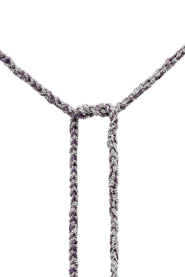 Collana TWIST in Argento 925 Rodiato. Tessuto: Seta Viola