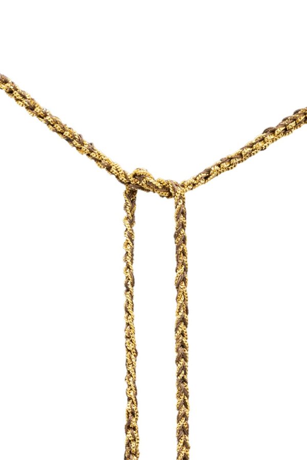 Collana TWIST in Argento 925 bagno oro Giallo 18Kt. Tessuto: Seta Marrone