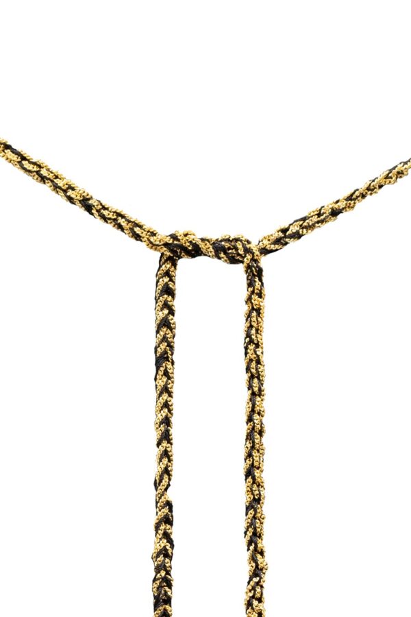 Collana TWIST in Argento 925 bagno oro Giallo 18Kt. Tessuto: Seta Nera