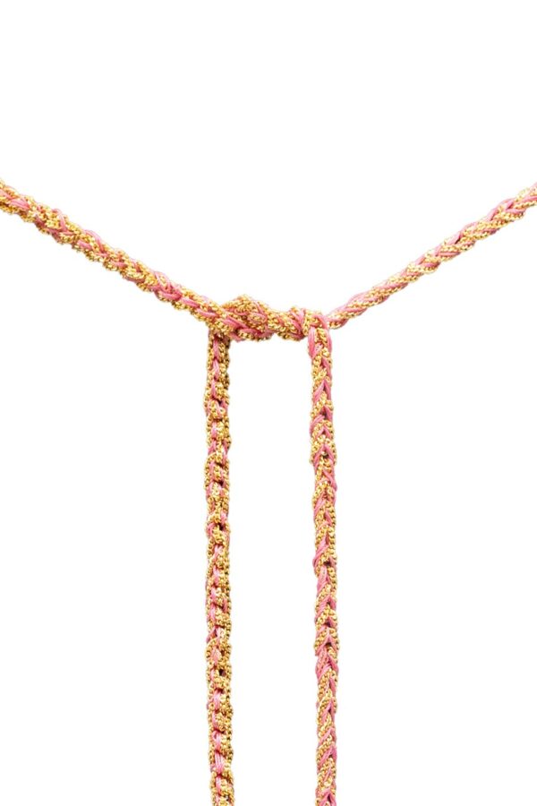 Collana TWIST in Argento 925 bagno oro Giallo 18Kt. Tessuto: Seta Rosa