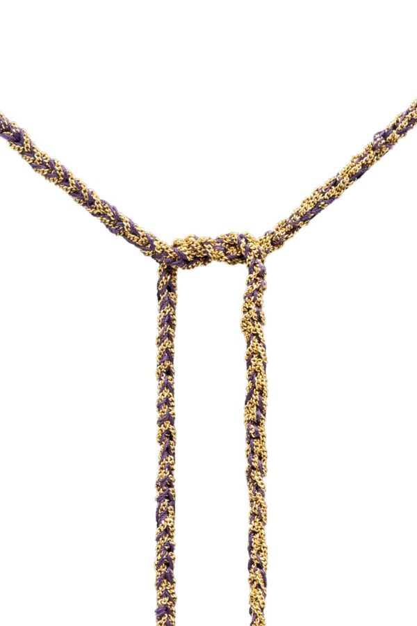 Collana TWIST in Argento 925 bagno oro Giallo 18Kt. Tessuto: Seta Viola