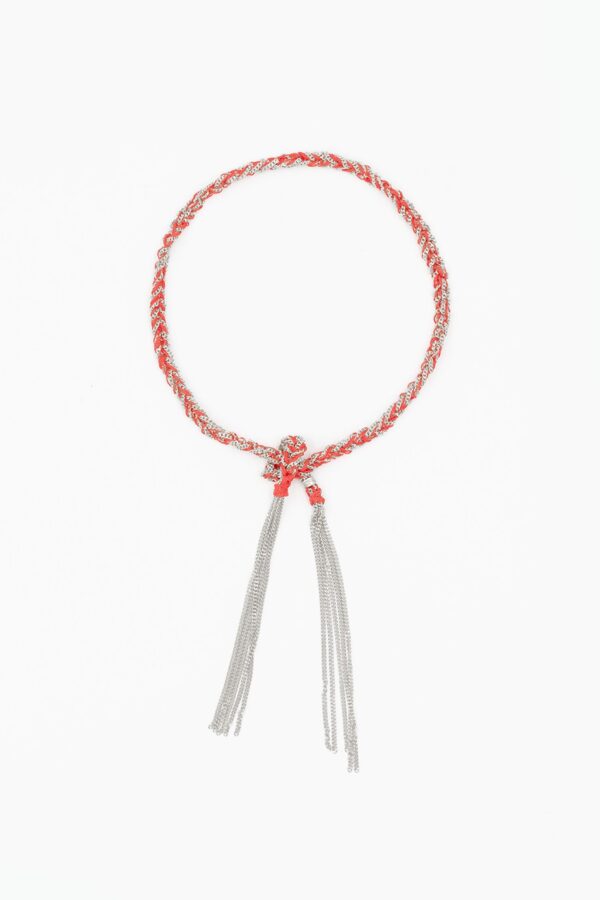 Bracciale TWIST in Argento 925 Rodiato. Tessuto: Seta Rossa