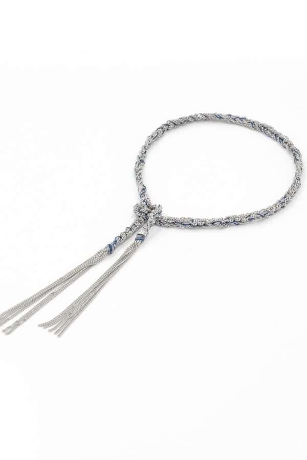 Bracciale TWIST in Argento 925 Rodiato. Tessuto: Seta Jeans