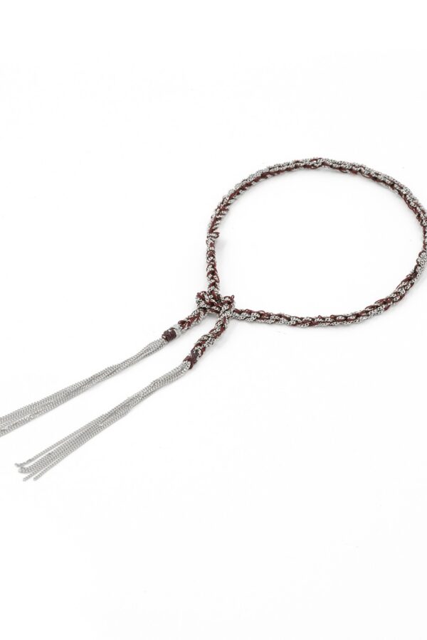 Bracciale TWIST in Argento 925 Rodiato. Tessuto: Seta Bordeaux