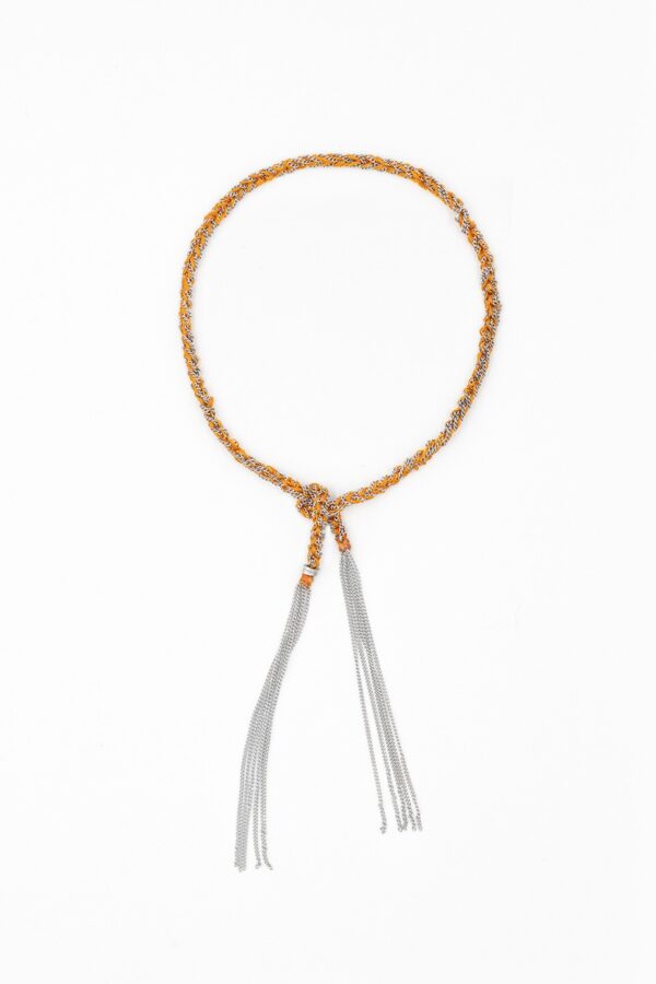 Bracciale TWIST in Argento 925 Rodiato. Tessuto: Seta Arancio