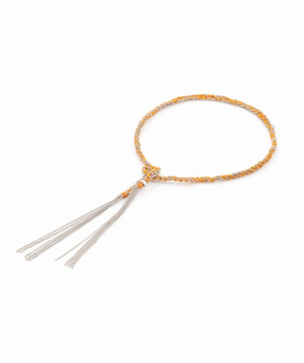 Bracciale TWIST in Argento 925 Rodiato. Tessuto: Seta Arancio