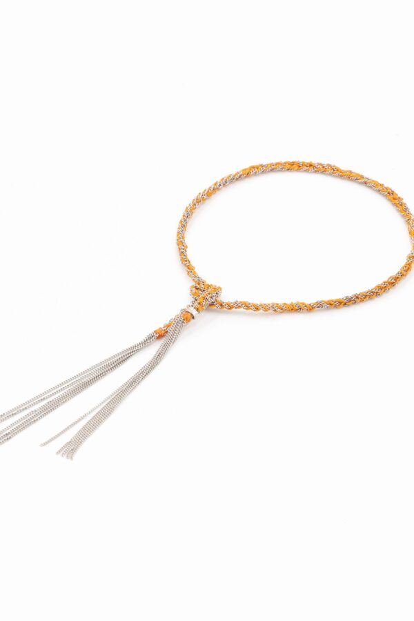 Bracciale TWIST in Argento 925 Rodiato. Tessuto: Seta Arancio