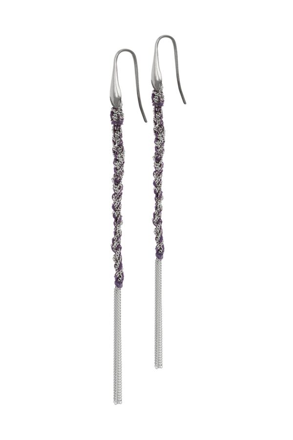 Orecchini TWIST in Argento 925 Rodiato. Tessuto: Seta Viola