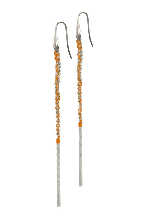 Orecchini TWIST in Argento 925 Rodiato. Tessuto: Seta Arancio