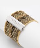 Bracciale ZIG ZAG in Argento 925 bagno oro Giallo 18Kt. Tessuto: Seta Toni di Marrone