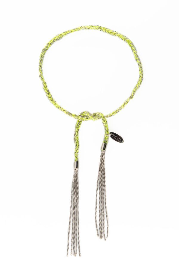 Bracciale TWIST in Argento 925 Rodiato. Tessuto: Seta Lime