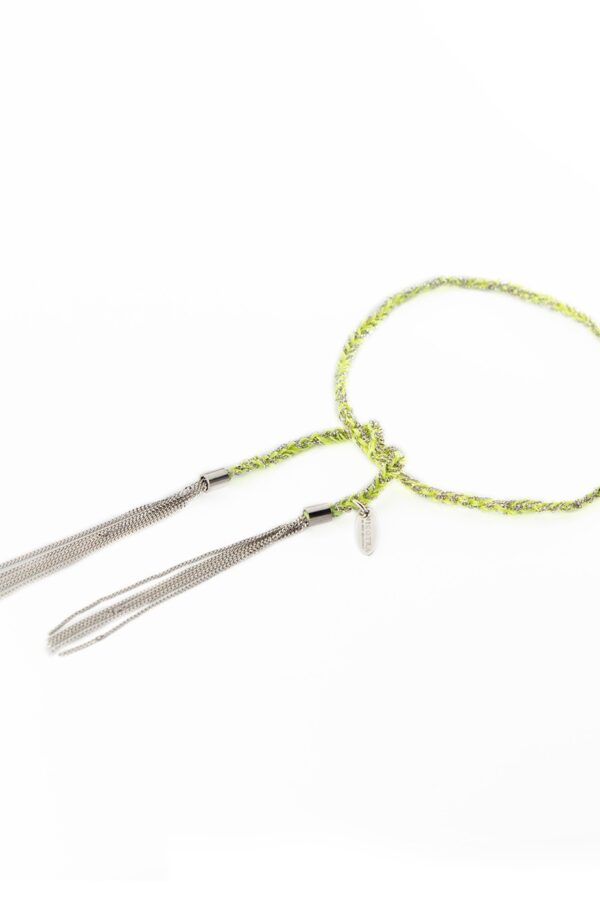 Bracciale TWIST in Argento 925 Rodiato. Tessuto: Seta Lime