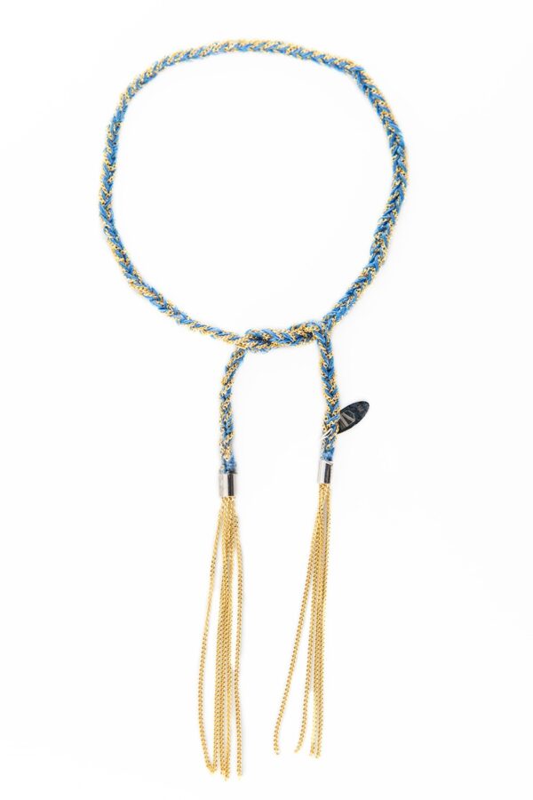 Bracciale TWIST in Argento 925 bagno oro Giallo 18Kt. Tessuto: Seta Blu Cobalto