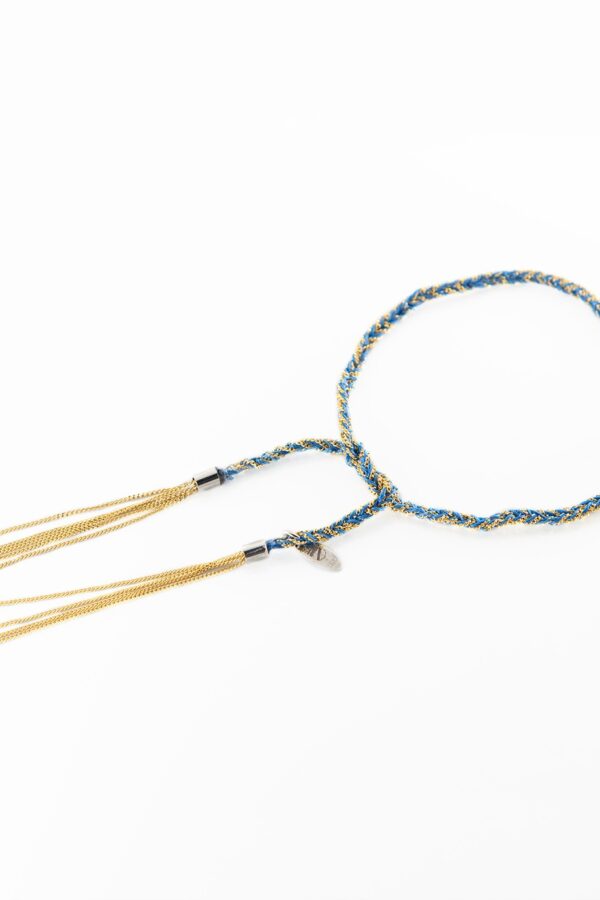 Bracciale TWIST in Argento 925 bagno oro Giallo 18Kt. Tessuto: Seta Blu Cobalto