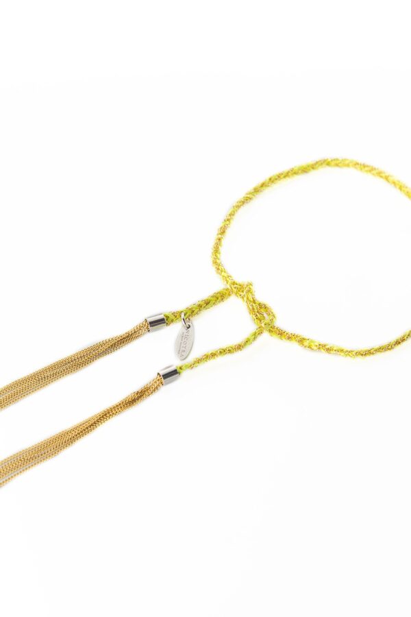 Bracciale TWIST in Argento 925 bagno oro Giallo 18Kt. Tessuto: Seta Lime