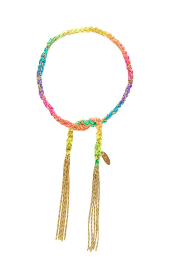 Bracciale TWIST in Argento 925 bagno oro Giallo 18Kt. Tessuto: Seta Multicolor Fluo