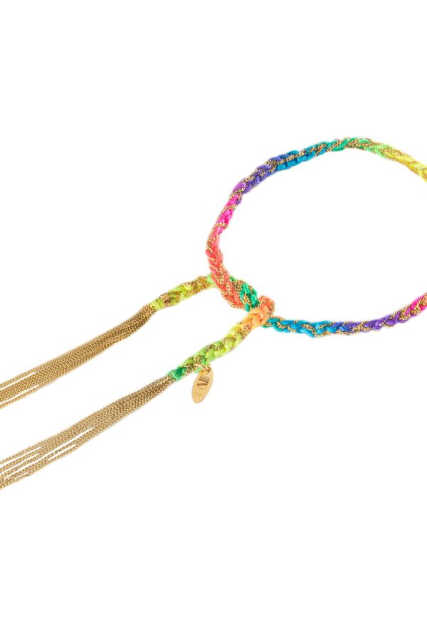 Bracciale TWIST in Argento 925 bagno oro Giallo 18Kt. Tessuto: Seta Multicolor Fluo