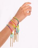 Bracciale TWIST in Argento 925 bagno oro Giallo 18Kt. Tessuto: Seta Multicolor Fluo